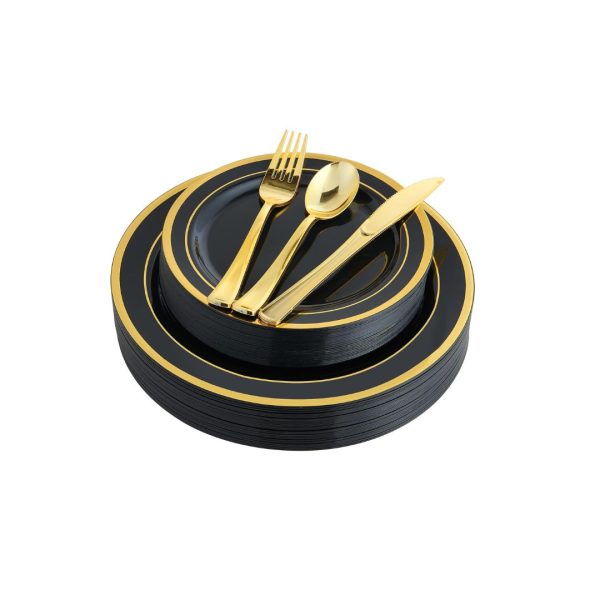 125 Count Gold Plastic Dinnerware Set Sale