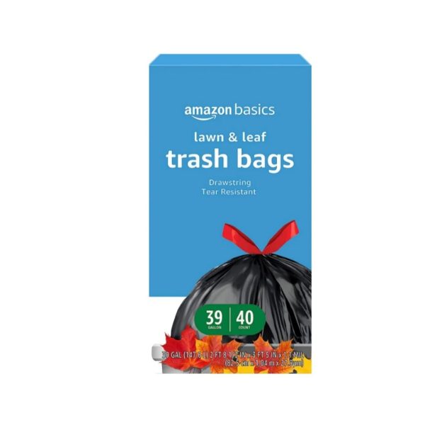 Amazon Basics Lawn & Leaf Drawstring Trash Bags (39 Gallon, 40 Count) Fashion