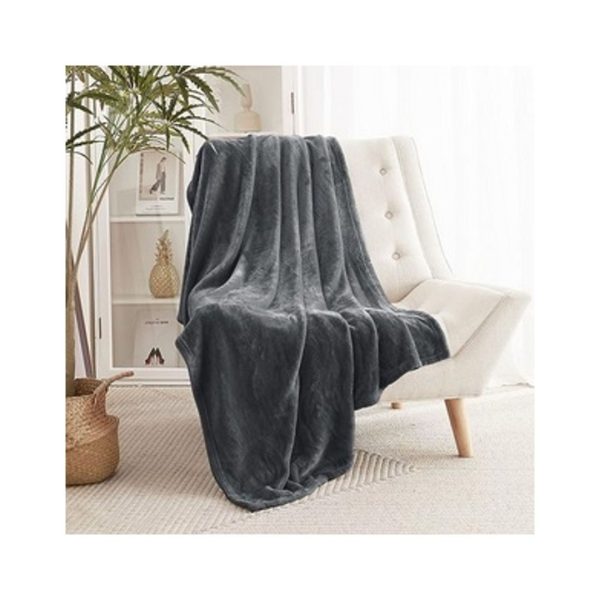 Lightweight Fuzzy Fleece Throw Blanket, Grey, 50×60 Inches For Sale