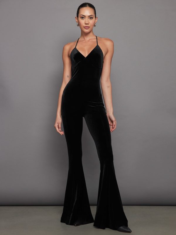 Low Back Slip Fishtail Jumpsuit - Black on Sale