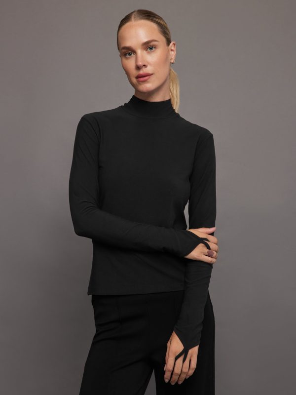 Mock Neck Long Sleeve in Melt - Black Discount