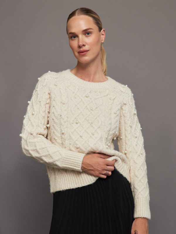 Pearl Embellished Sweater - Winter White Online Sale
